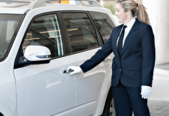 security guard assisting a patron from their vehicle