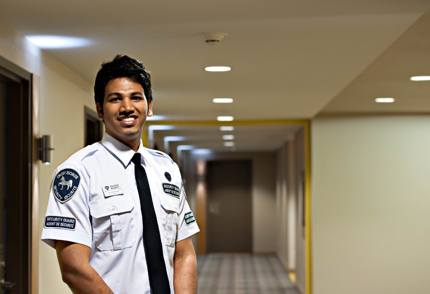 Iron Horse Security guard on duty at a Class-A office lobby in Toronto