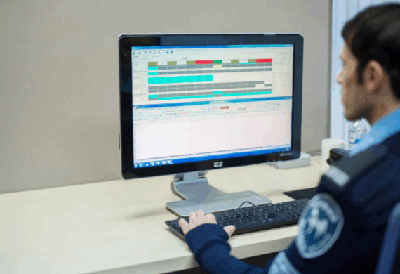 security guard reviewing time schedule