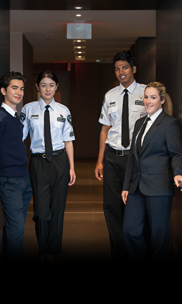 four iron horse security guard welcoming guest at the front lobby